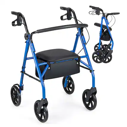 Front. Costway - Costway Rollator Walker with Seat, Height Adjustable Handles, Storage Basket for Seniors - Blue.