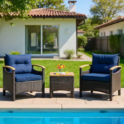 Front. Kadyn - 5 Pieces Patio Rattan Furniture Set Wicker Furniture Sets Patio Conversation Sets with Cushioned Sofa Armrest Wooden - Navy.