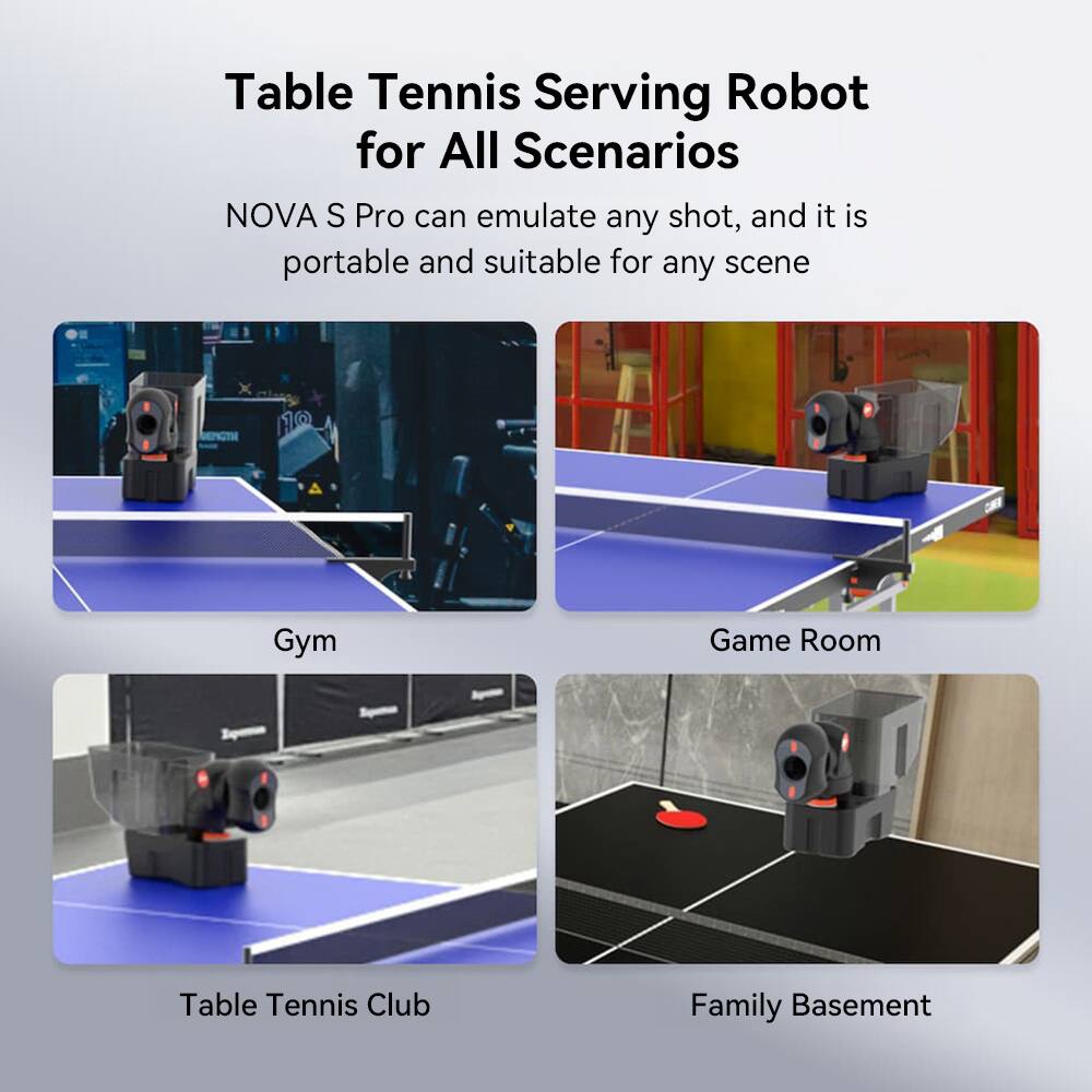 Table Tennis Serving Robot for All Scenarios

NOVA S Pro can emulate any shot, and it is portable and suitable for any scene

Gym
Game Room
Table Tennis Club
Family Basement