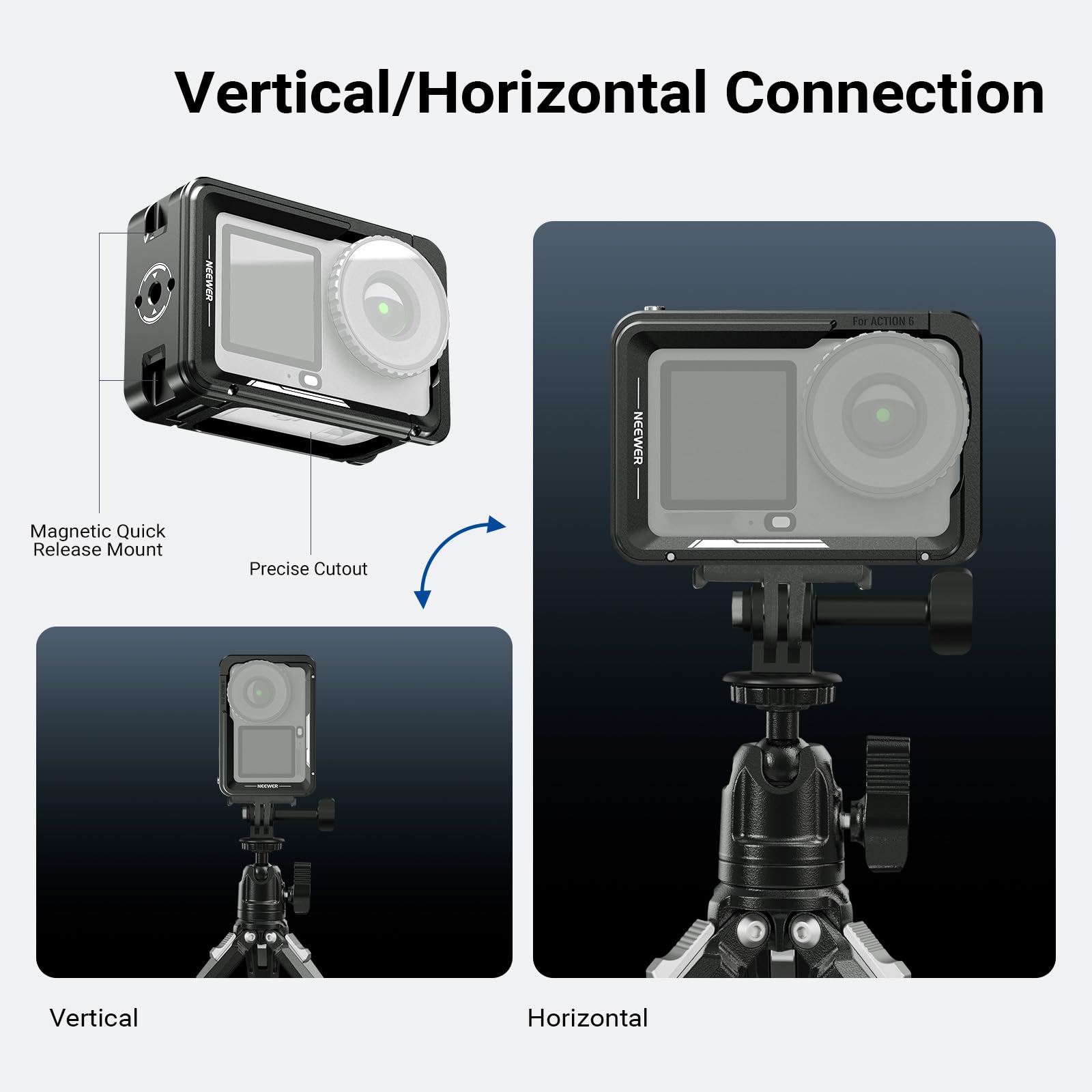 Vertical/Horizontal Connection

For ACTION 3 HSMDON

Magnetic Quick Release Mount

Precise Cutout

Vertical

Horizontal