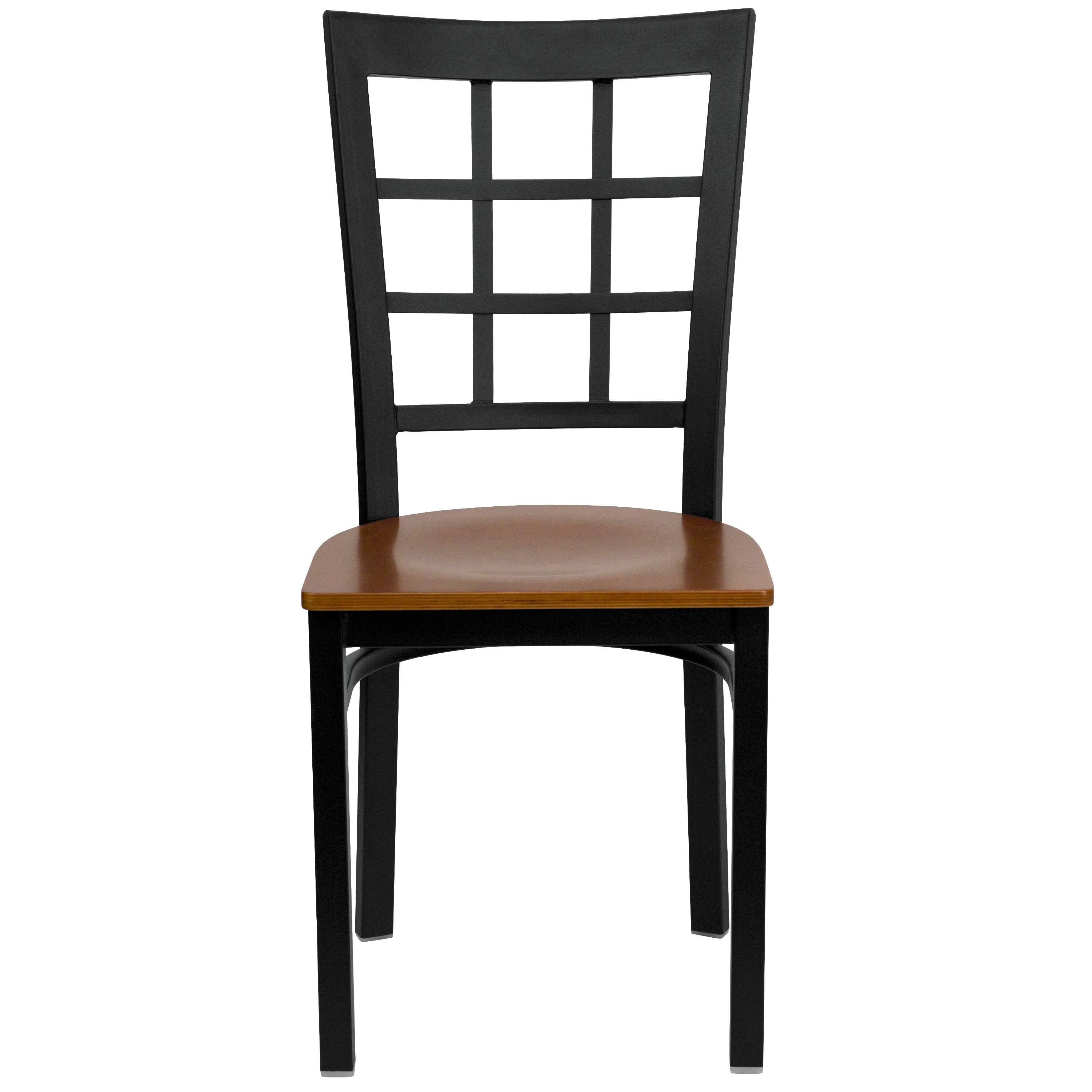 Alt View 5. Emma + Oliver - Window Back Metal Restaurant Dining Chair - Cherry Wood Seat/Black Metal Frame.