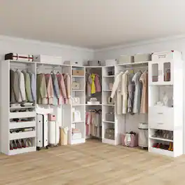 Aheaplus - 100'' Large Walk-in Closet Organizer System with Drawers, Hanging Rods and 20 Shelves for Storage, 3 Sets - White