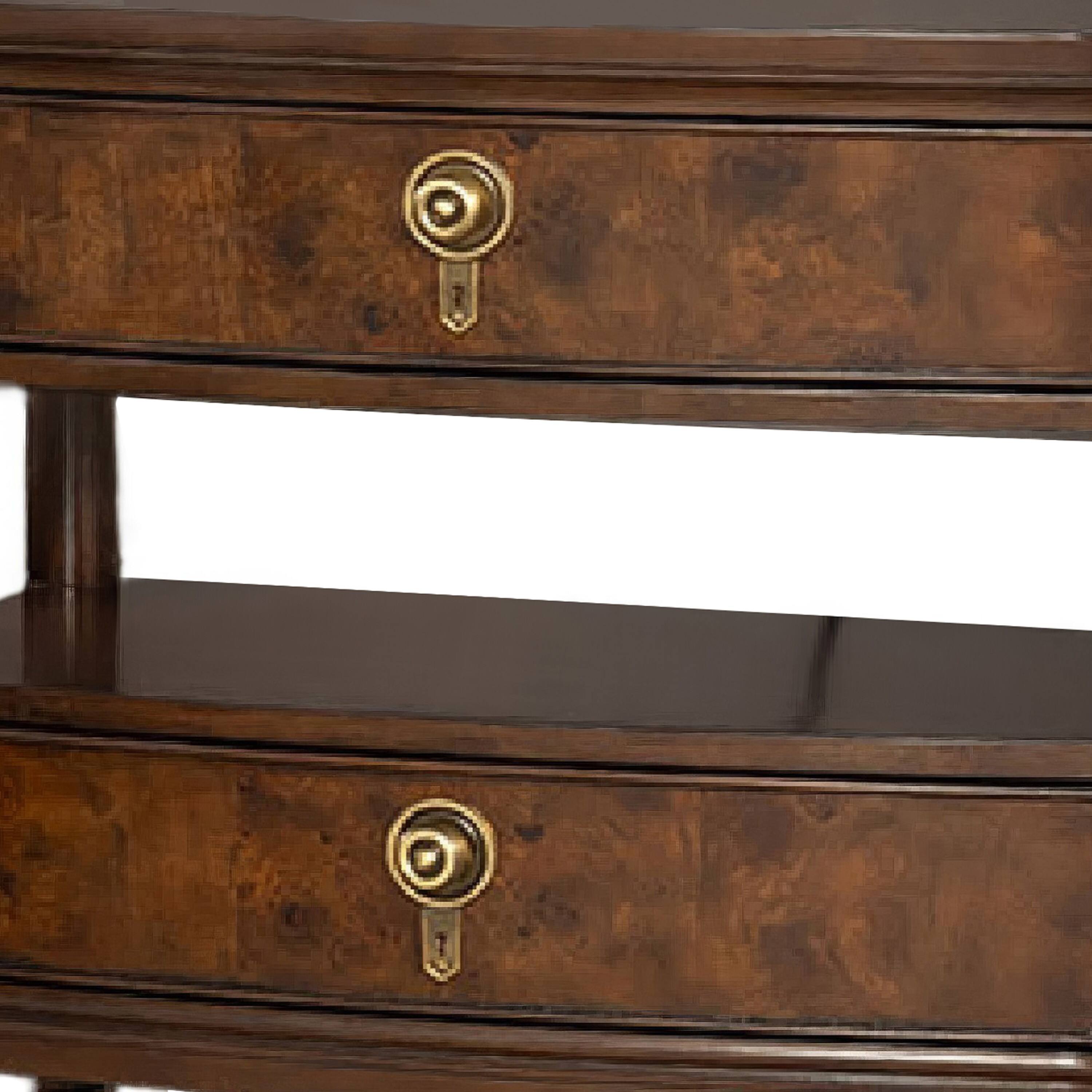 Alt View 2. Manhattan Lane - Raam Nightstand, 2 Drawers, 1 Shelf, Capped Legs - Dark Cherry Brow, Gold.