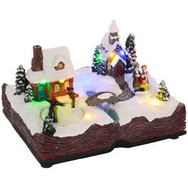 TinyHomie - HOMCOM Christmas Village Open Bible LED Musical Rotating Ice Skaters Decor - White