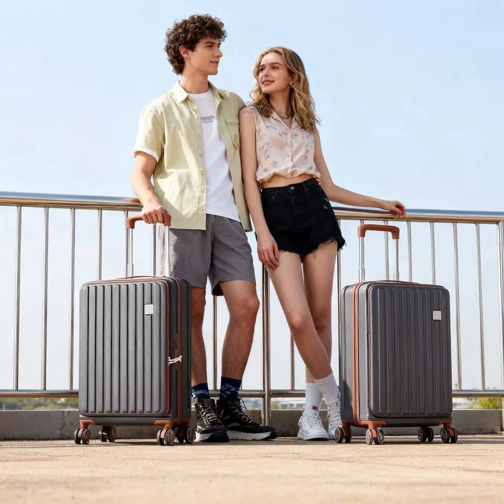 Alt View 9. HONGGE - 20 Inch Hardshell Carry On Luggage with TSA Lock Spinner Wheels and Aluminum Telescopic Handle - Brown.