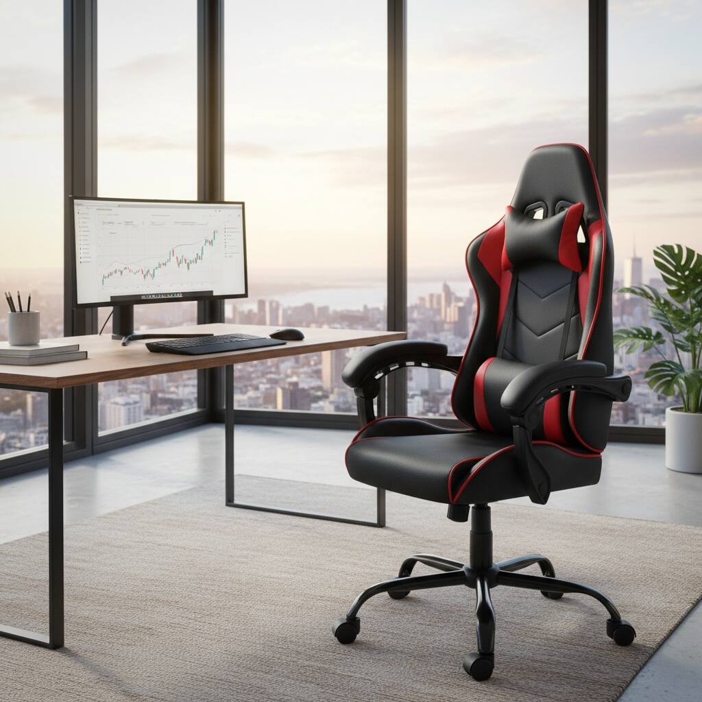 Left. Forest'nSky - Gaming Chair with Massage, PU Leather Racing Style Sports Car Seat, Moulded Sponge, Desk Chair,Red - Red.