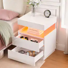 Pinmoco - Modern Nightstands with 2-Drawer Nightstand, Bedside Table with Charging Ports, Nightstand Set for Bedroom Decor - White