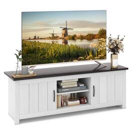 Costway - Farmhouse TV Stand for TVs up to 65" Media Console Center with Doors Cubbies - Dark Gray + White