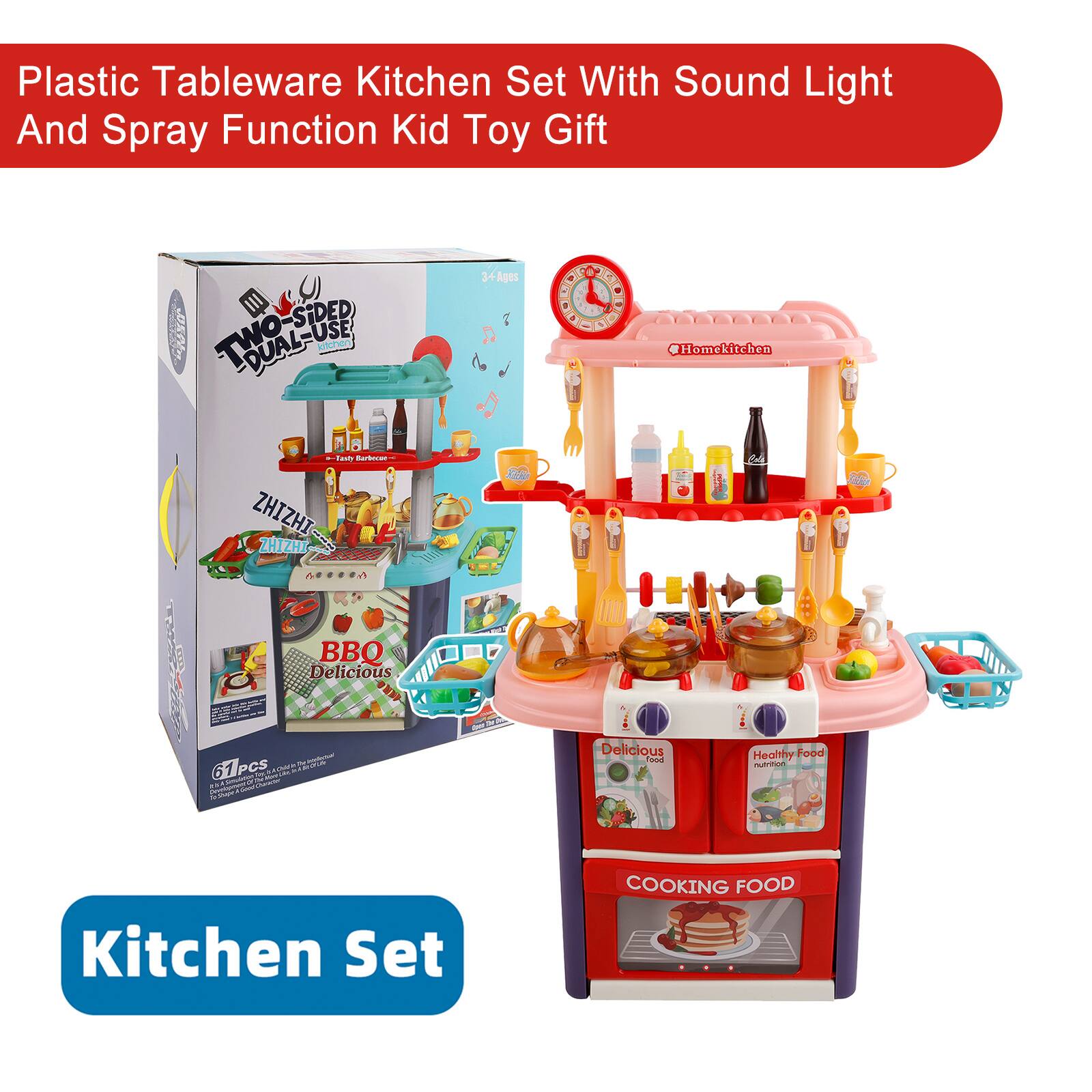 Plastic Tableware Kitchen Set With Sound Light And Spray Function Kid Toy Gift

3+ Ages

TWO-SIDED DUAL-USE

ZHIZHI

BBQ Delicious

Homekitchen

61 PCS

COOKING FOOD

Healthy Food

Delicious Food

Kitchen Set