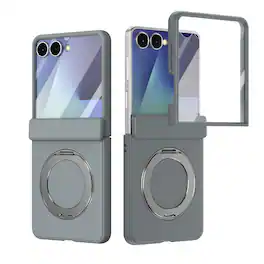 Dteck - For Samsung Galaxy Z Flip8 Rugged Case With Screen Protector, Shockproof Magnetic Ring Stand Hinge Protection Cover - Gray