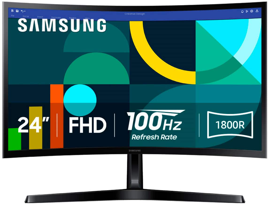 The text on the image reads: "SAMSUNG 24" FHD 100Hz Refresh Rate 1800R".