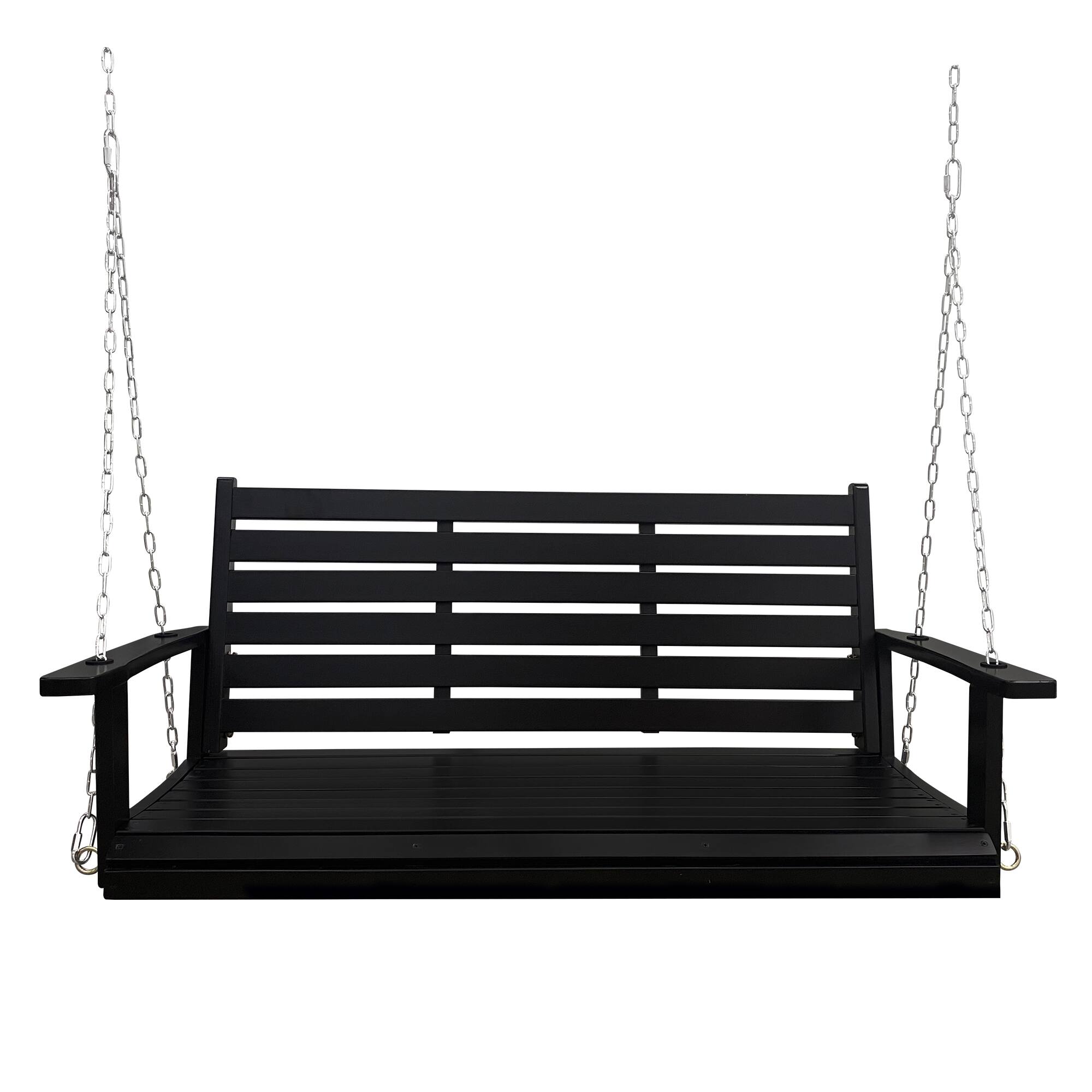 Alt View 6. Fortune Candy - Wooden Porch Swing Bench with Hanging Chains & Springs for Outdoor Patio Garden Yard (2-Seater Extra Large) - Black.