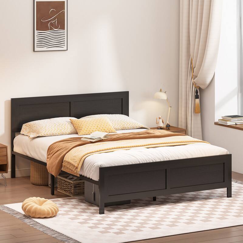 Front. Dyonery - Dyonery's retro-style board bed frame is suitable for mattresses ranging from 10 inches to 14 inches in height - Black.