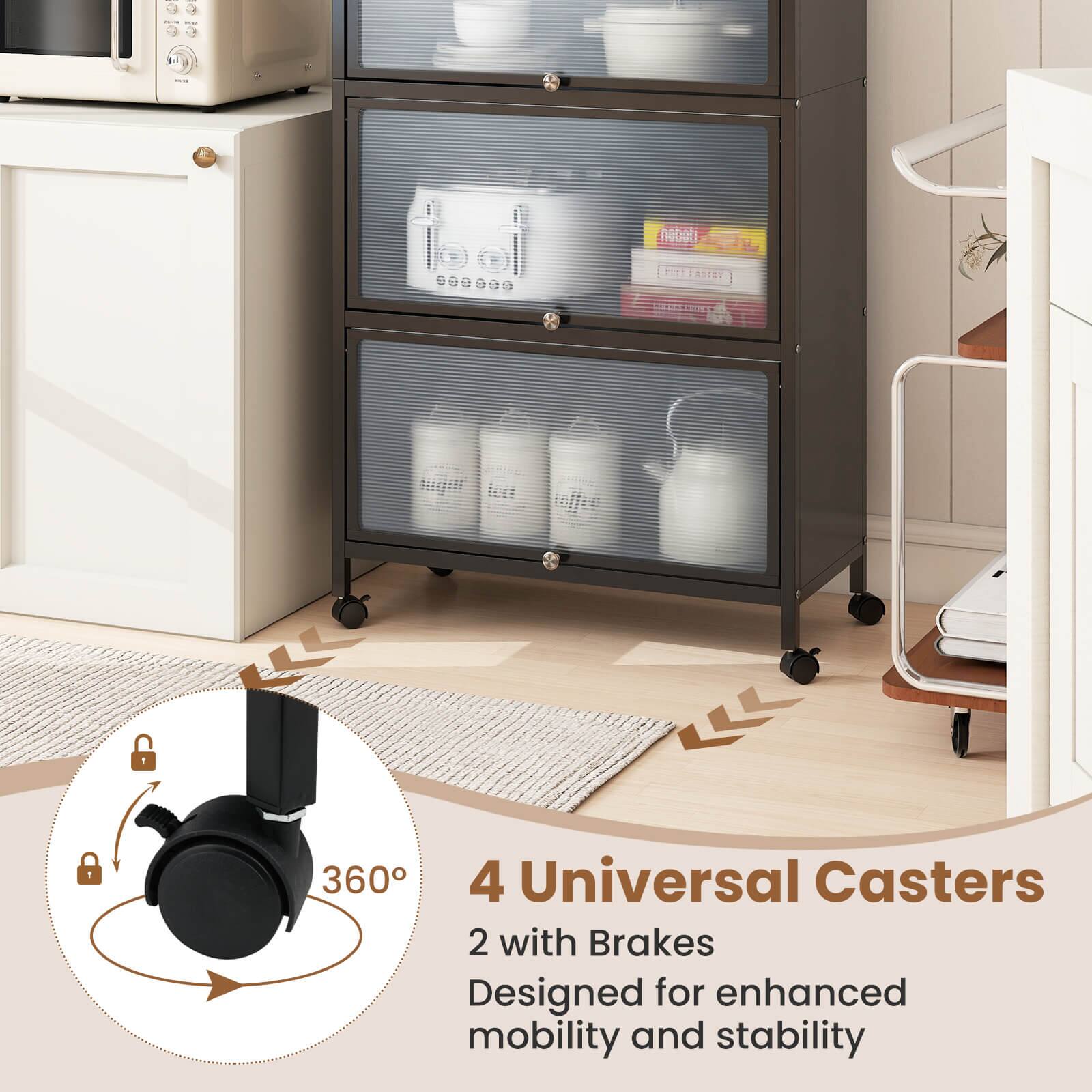 Universal Casters  
2 with Brakes  
Designed for enhanced mobility and stability  

4 Universal Casters  
2 with Brakes  
Designed for enhanced mobility and stability