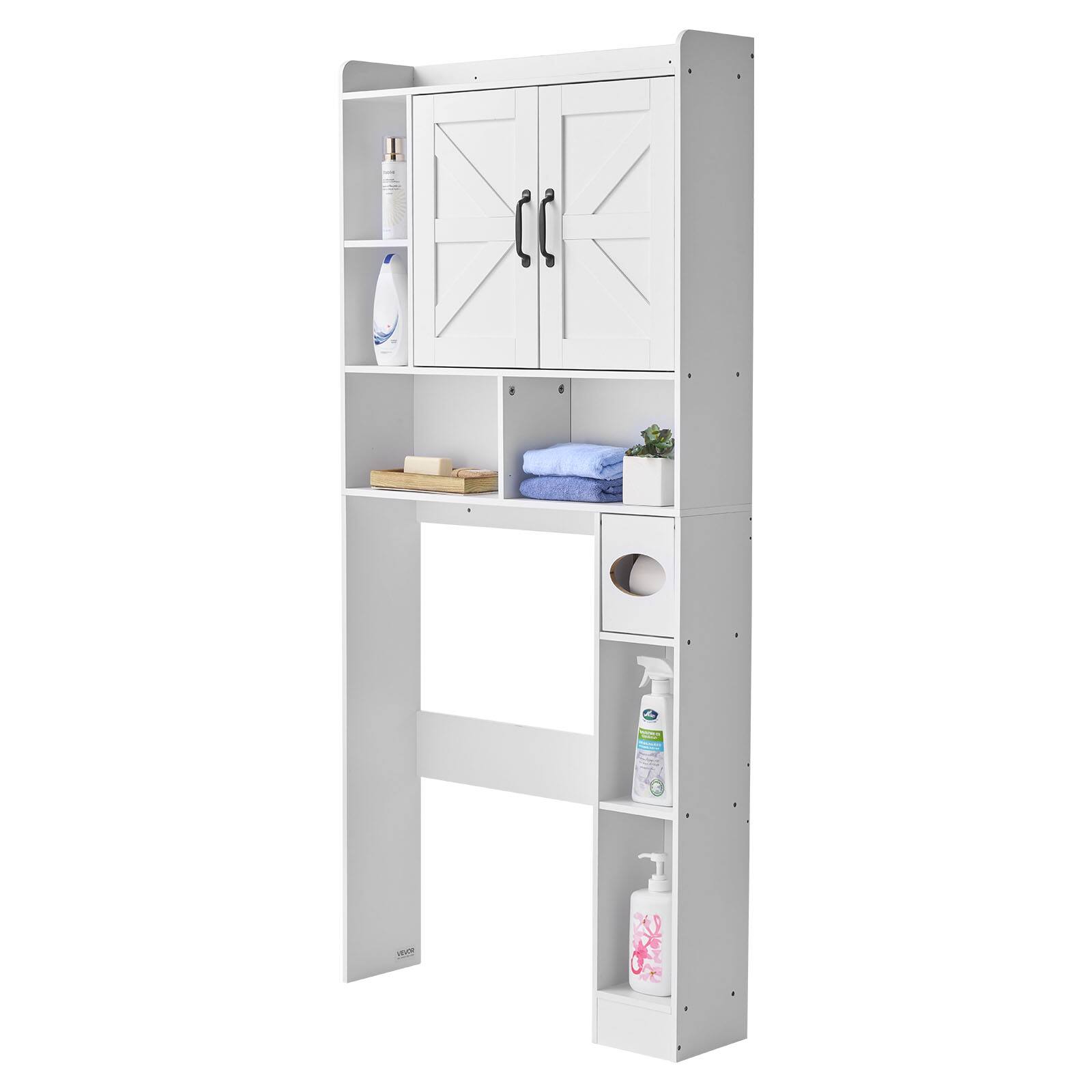 Alt View 5. VEVOR - Over The Toilet Storage Cabinet, 66.14 in Height Bathroom Storage Organizer with Double Door and Adjustable Shelf - White.