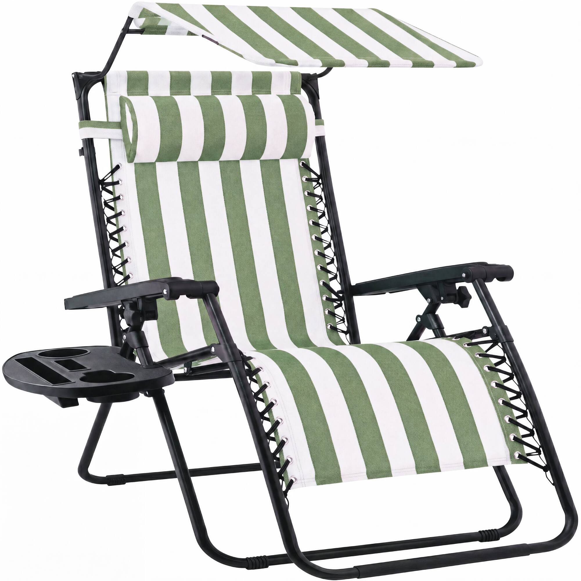 Front. Best Choice Products - Best Choice Products 30" Extra Wide Folding Zero Gravity Patio Lounge Chair w/Canopy Shade - Sage Green Stripes - Sage Green Stripes.