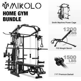 Mikolo - Smith Machine Power Cage, Multi-Function Home Gym System with Cable Crossover, 121LB Weight Stack - Black