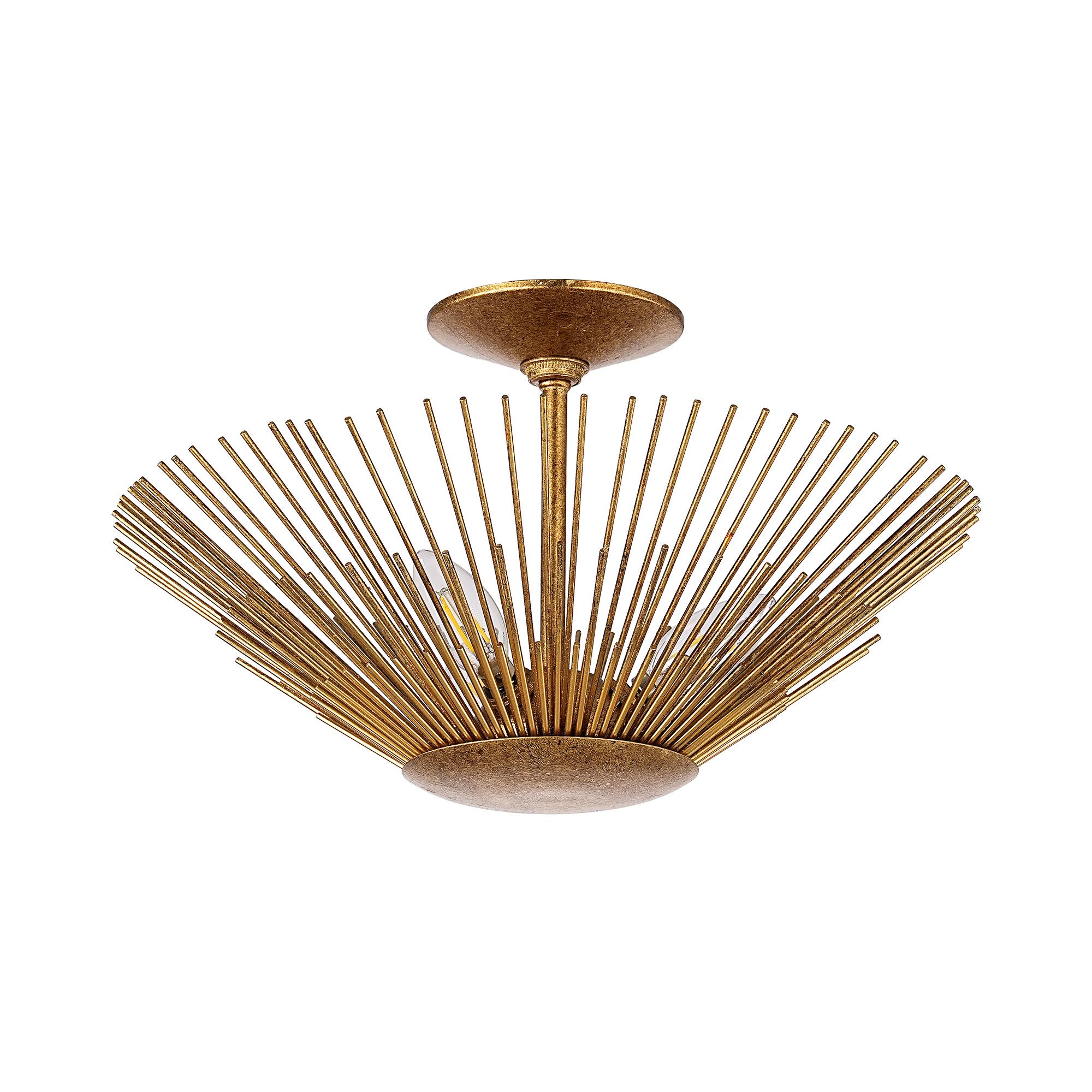 Alt View 2. Parrot Uncle - 17 Inch Mid Century Modern Sunburst 3 Light Semi Flush Mount Ceiling Light - Gold.