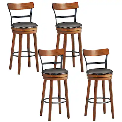 Front. Gymax - Gymax Set of 4 BarStool 30.5'' Swivel Pub Height Dining Chair with Rubber Wood Legs - Brown.