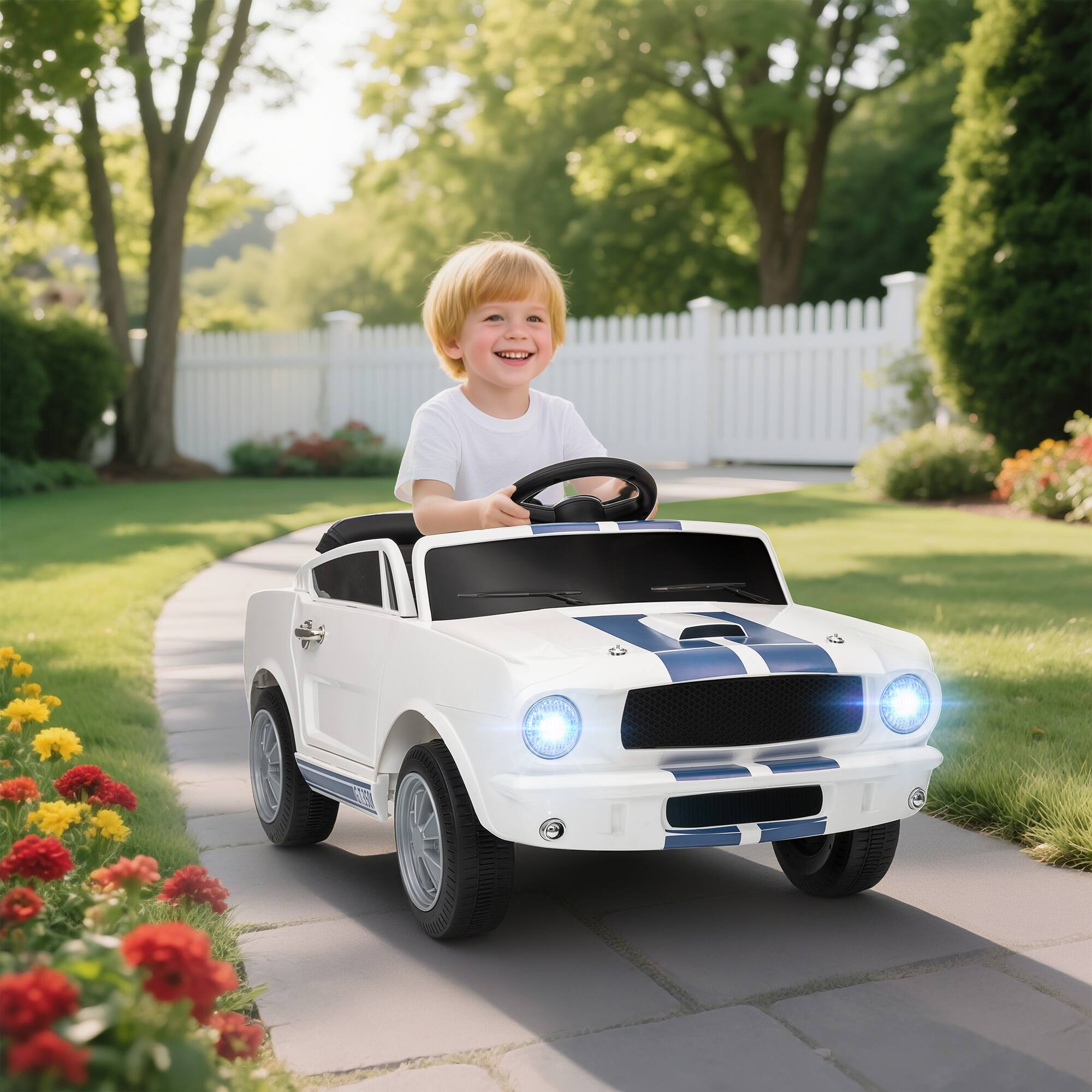 Angle. Qaba - Licensed Ford Shelby GT 350 Kids Ride On Car, 12V Battery Powered w/Remote, Adjustable Speed, MP3, LED Lights, for 3-6.