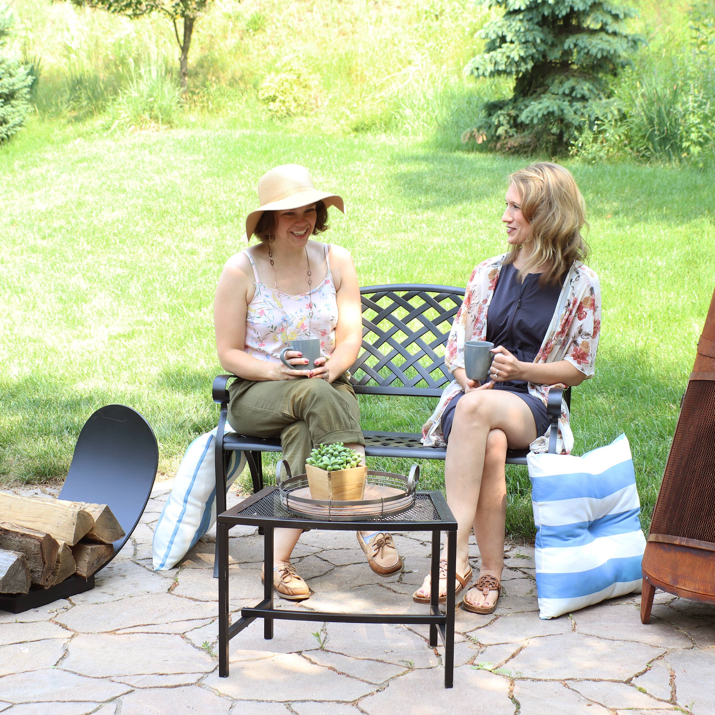 Alt View 4. Sunnydaze - 2-Person Checkered Cast Aluminum Outdoor Garden Bench - Black.
