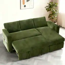 Dyonery - 81-inch three-seater pull-out bed, with storage and side pockets, adjustable backrest, convertible sofa bed - Green