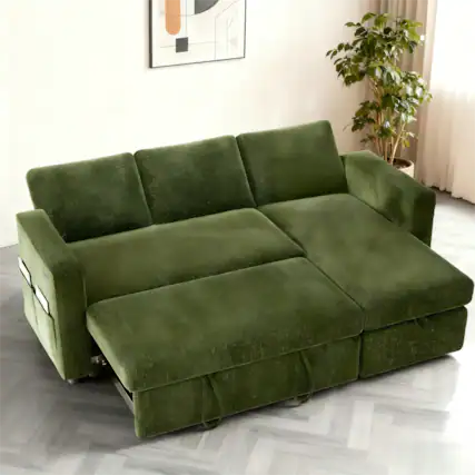 Front. Dyonery - Dyonery 81-inch three-seater pull-out bed, with storage and side pockets, adjustable backrest, convertible sofa bed - Green.