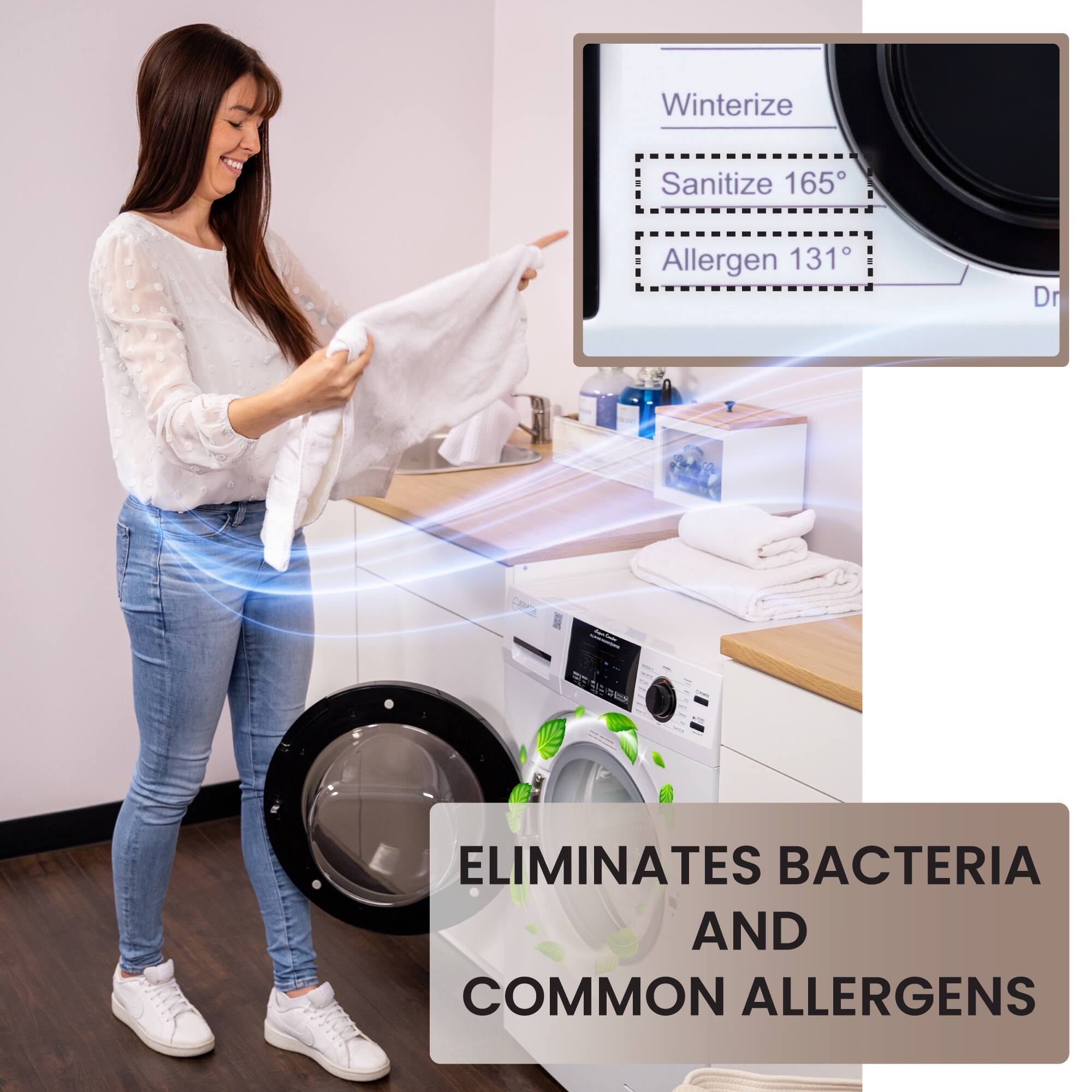 Winterize, Sanitize 165, Allergen 131, Dr. SC - Eliminates bacteria and common allergens.