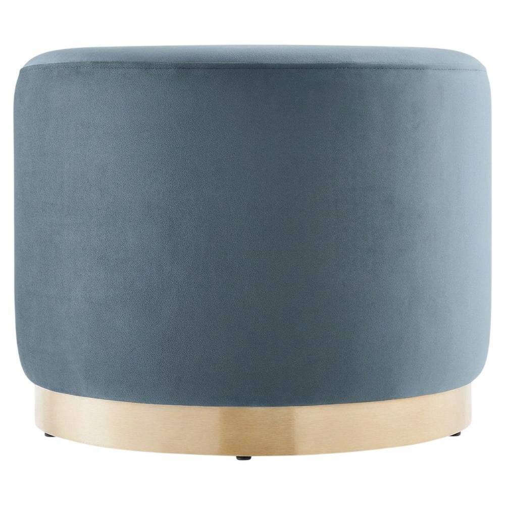 Back. Outdoor Escape - Round performance velvet ottoman with plush upholstery and versatile design - Blue.