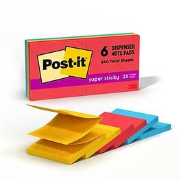 Post-it - Super Sticky Pop-up Notes, 3" x 3", Playful Primaries Collection, 90 Sheet/Pad, 6 Pads/Pack - Candy Apple Red, Sunnyside, Blue Paradise