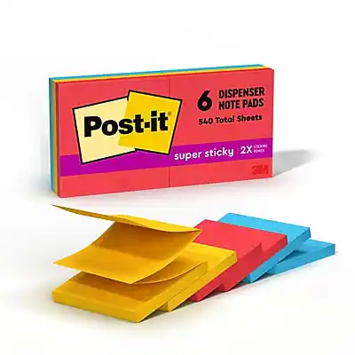 DISPENSER
6 NOTE PADS
540 Total Sheets
Post-it
super sticky 2X POWER
3M