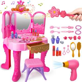 Earthley Blooms - Vanity Magic Makeup Set Table And Chair Girl Automatically Mirror With Music Light Toys For Year Old Hair S - Makeup Table