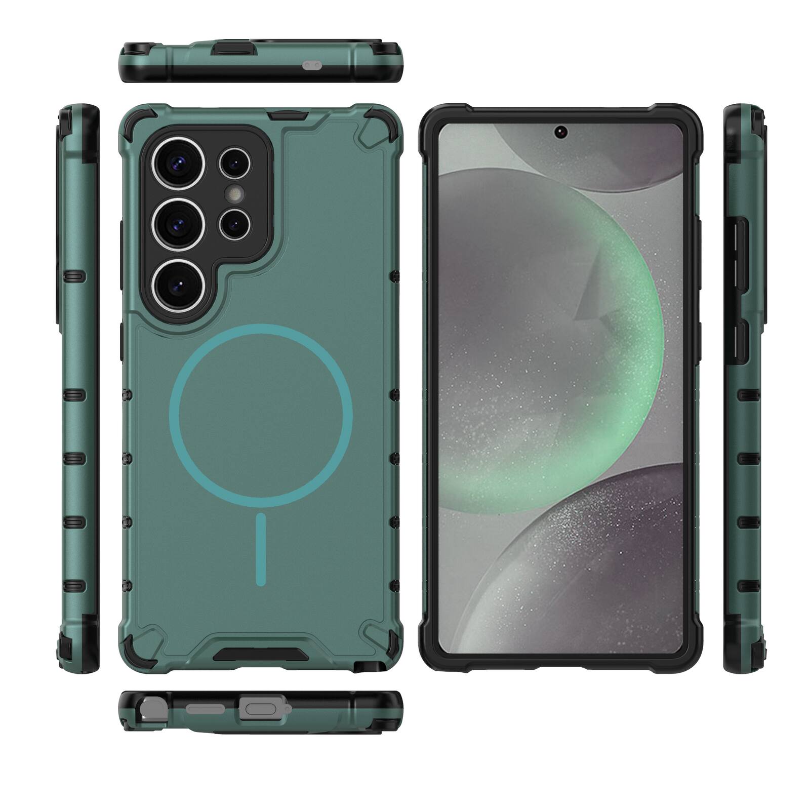 Left. UUCOVER - Magnetic Case for Samsung Galaxy S23 Ultra, Compatible with MagSafe, Shockproof Drop-proof Slim Heat Dissipation Cover - Darkgreen.