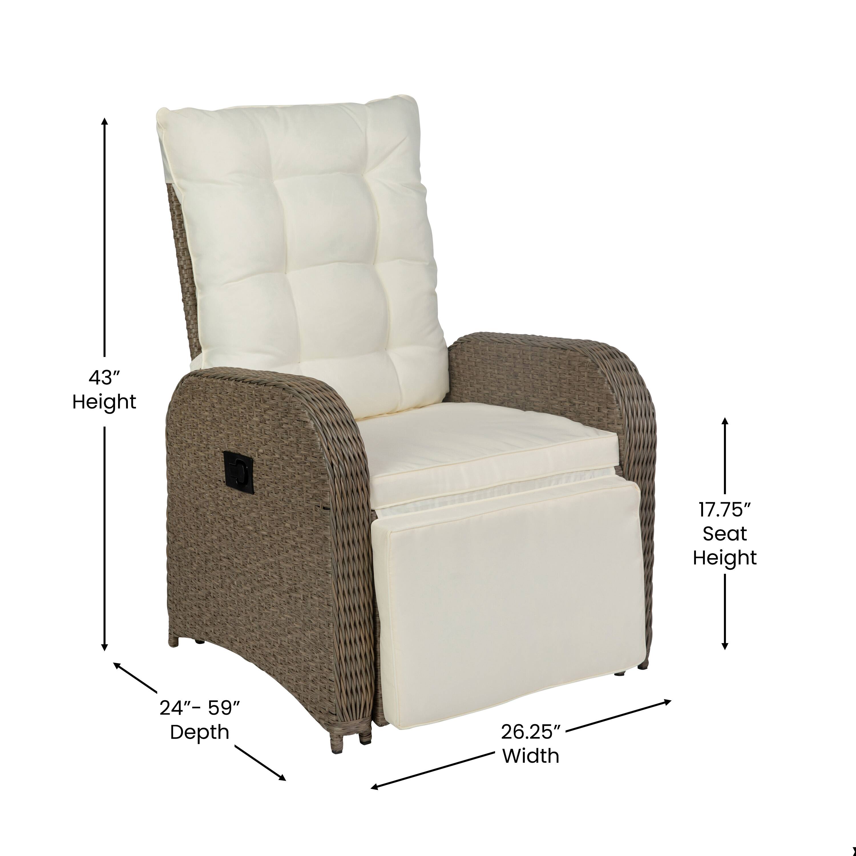 43" Height  
17.75" Seat Height  
24"- 59" Depth  
26.25" Width