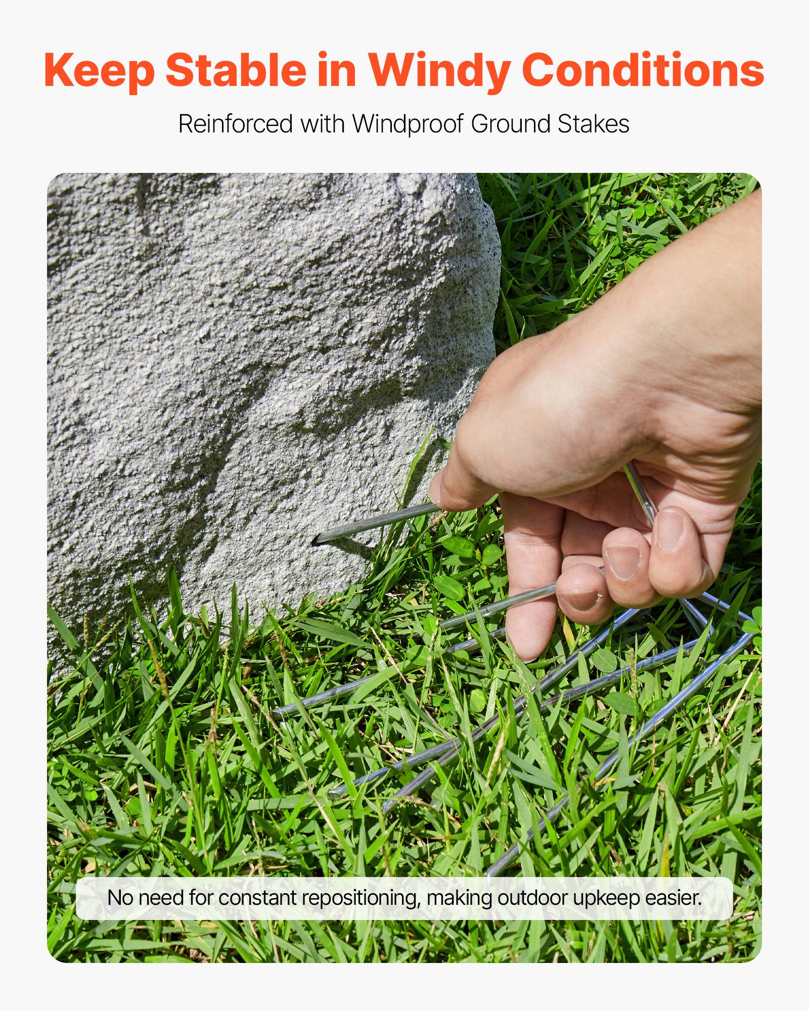 Keep Stable in Windy Conditions  
Reinforced with Windproof Ground Stakes  

No need for constant repositioning, making outdoor upkeep easier.
