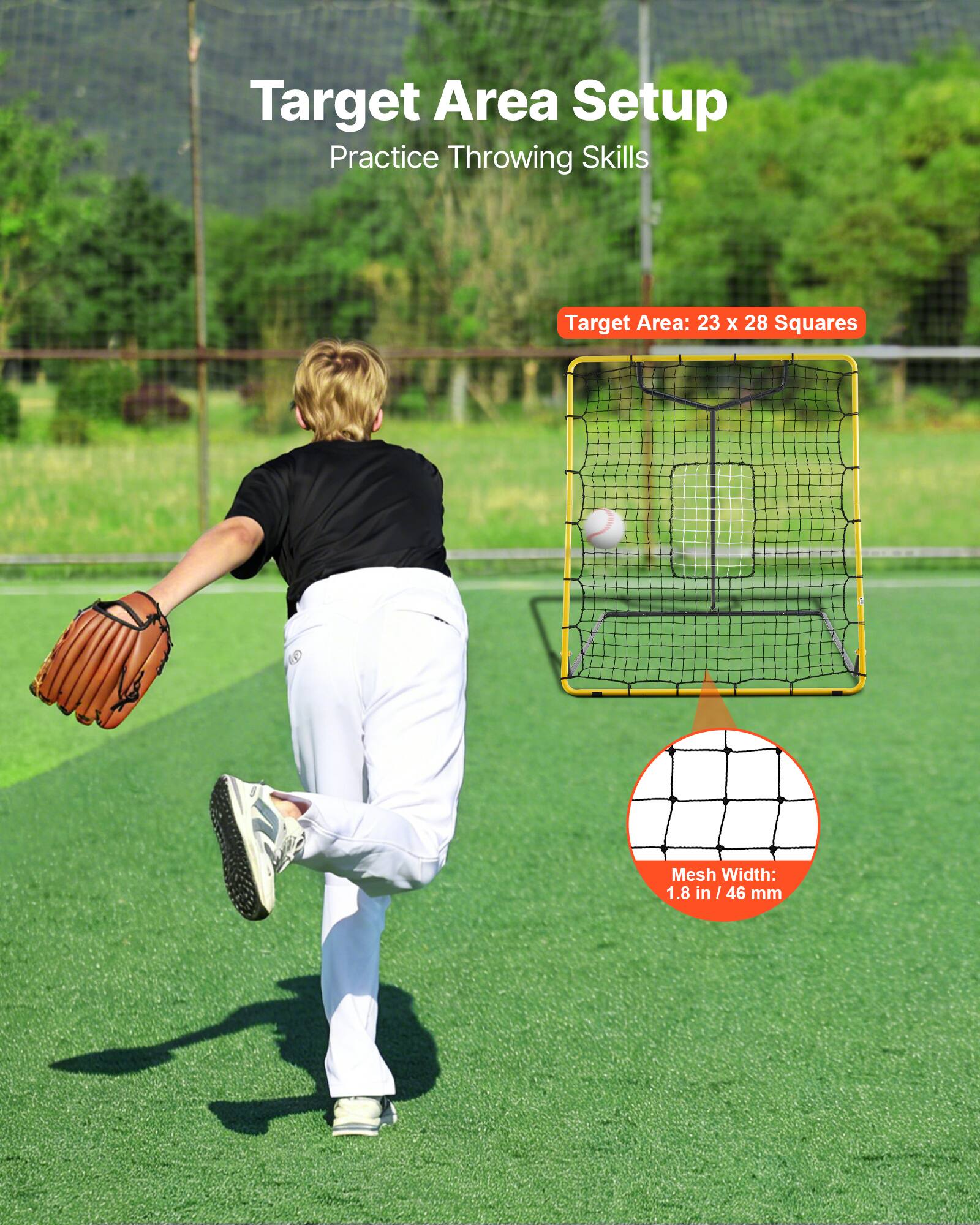 Target Area Setup  
Practice Throwing Skills  

Target Area: 23 x 28 Squares  

Mesh Width: 1.8 in / 46 mm