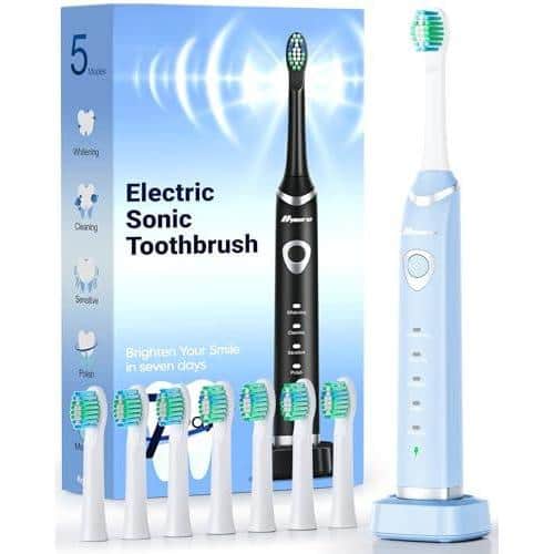 Cozy Serene - Electric Toothbrush For Adults Travel Sonic With 8 Replacement Heads Ultra Clean Rechargeable - Sky Blue-1 Count (Pack of 1)
