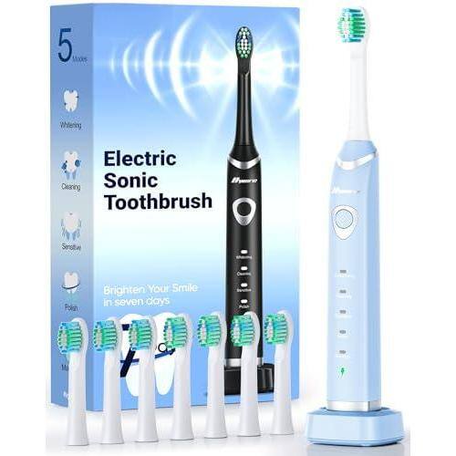 Cozy Serene - Electric Toothbrush For Adults Travel Sonic With 8 Replacement Heads Ultra Clean Rechargeable - Sky Blue-1 Count (Pack of 1)