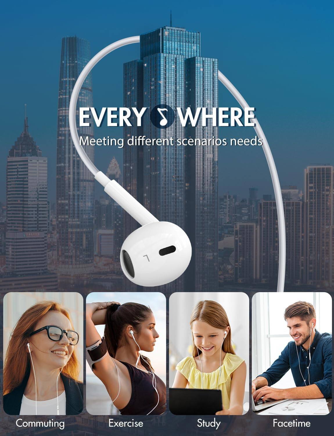 EVERYWHERE  
Meeting different scenarios needs  

Commuting  
Exercise  
Study  
Facetime