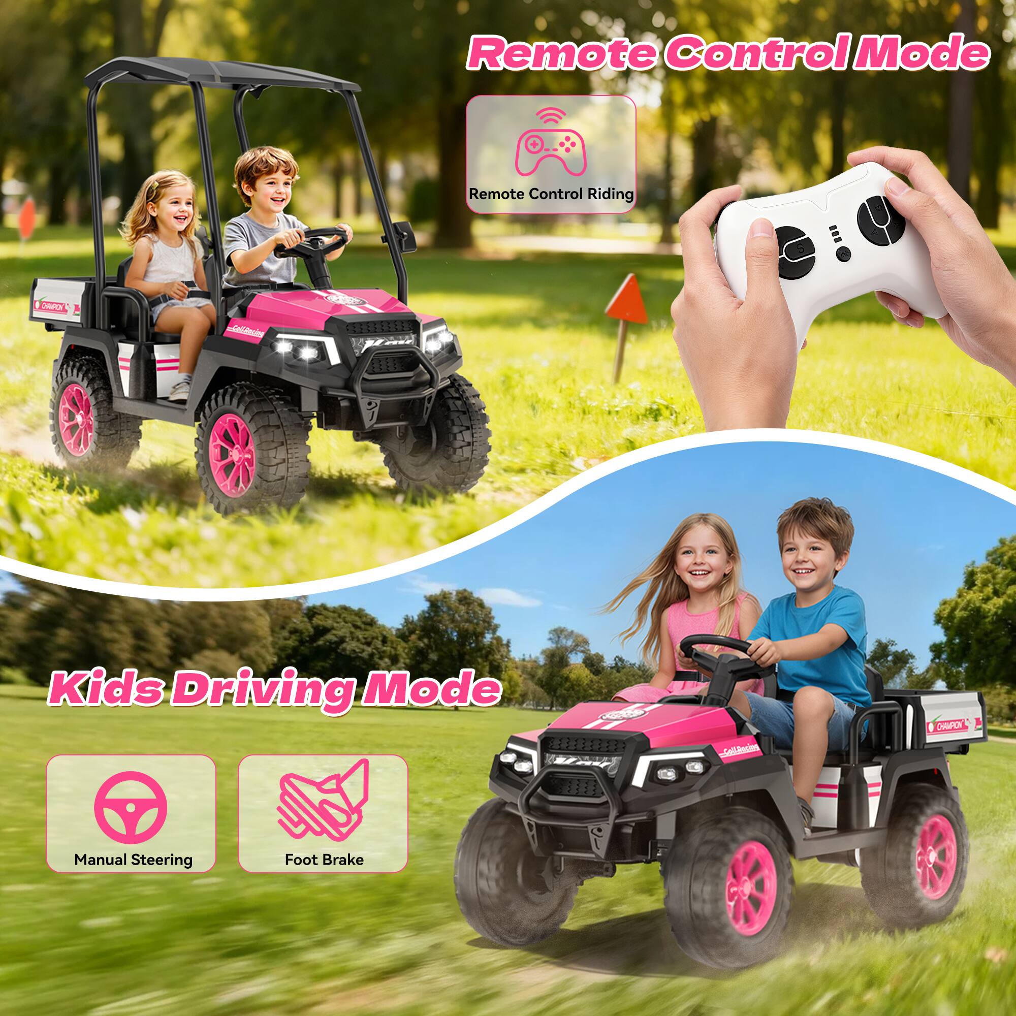 Remote Control Mode  
Remote Control Riding  
Kids Driving Mode  
Manual Steering  
Foot Brake