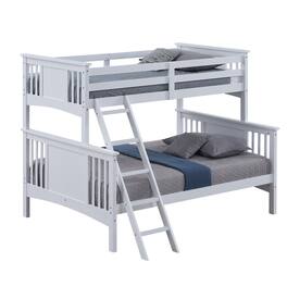 Manhattan Lane - Ricky Twin Over Full Bunk Bed, Angled Ladder, Classic White Solid Hardwood - White