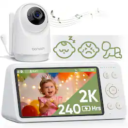 bonoch - 2K Baby Monitor No WiFi with 5'' Screen , AI-Powered Detect for Sleep Turn Over/Cry/Motion - White