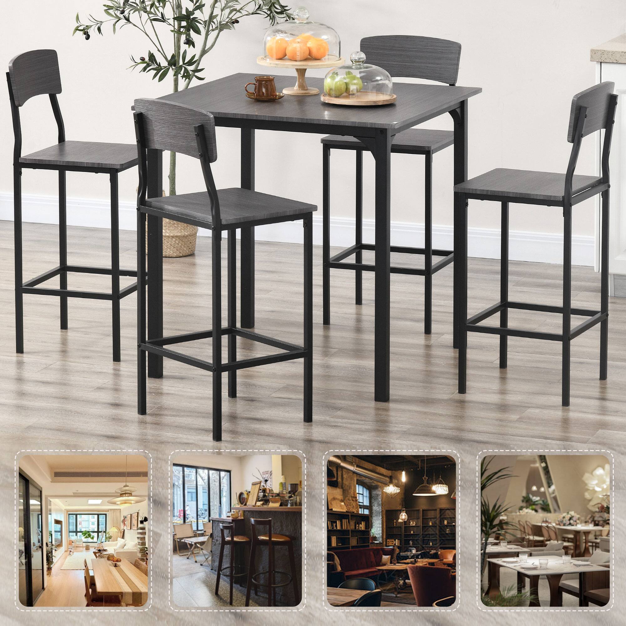 Alt View 4. Homcom - 5-Piece Counter Height Bar Table with Space-Saving Design, Square Kitchen Table and Chairs Set with Footrest, Metal Legs - Gray.