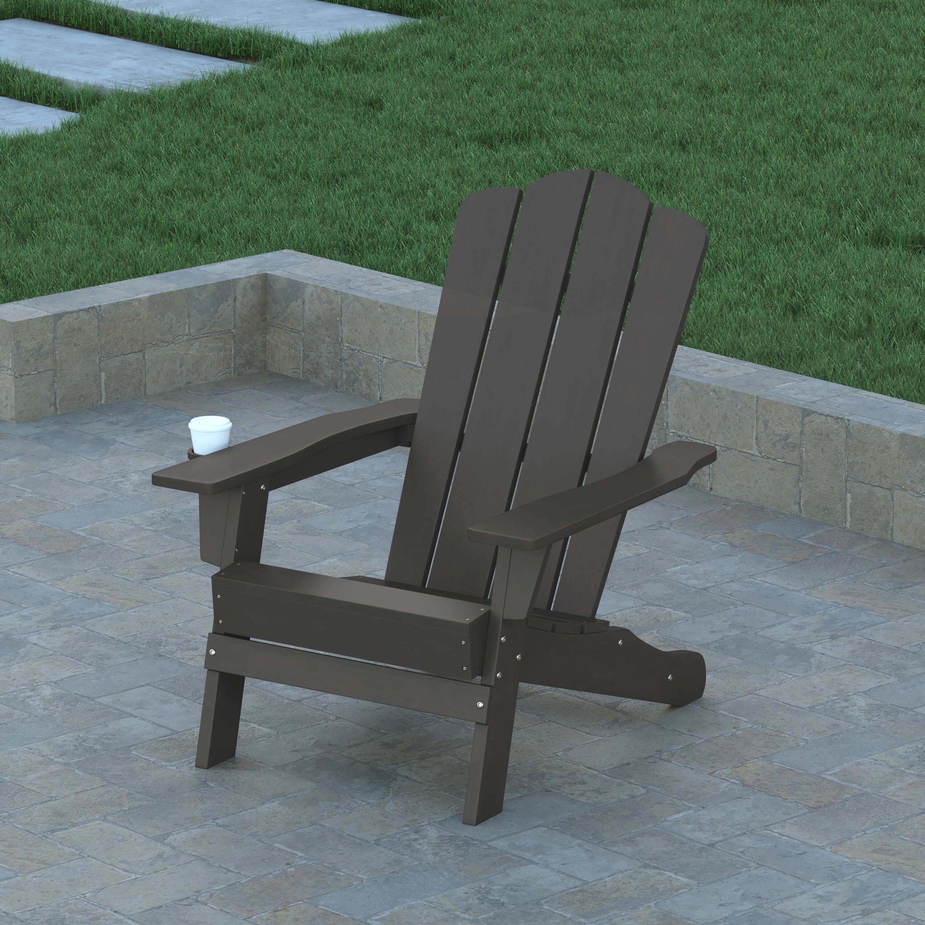 Alt View 4. Emma + Oliver - Tiverton Set of 2 Adirondack Chairs with Cup Holders, Weather Resistant HDPE Adirondack Chairs - Gray.