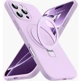 Entronix - Magnetic Case for iPhone 16 Pro - Soft-Touch Liquid Silicone with Gripstand - Purple