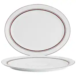 Sur La Table - 2 Piece Le Marais New Bone 14 Inch Fine Ceramic Oval Platter Set in Brick - White