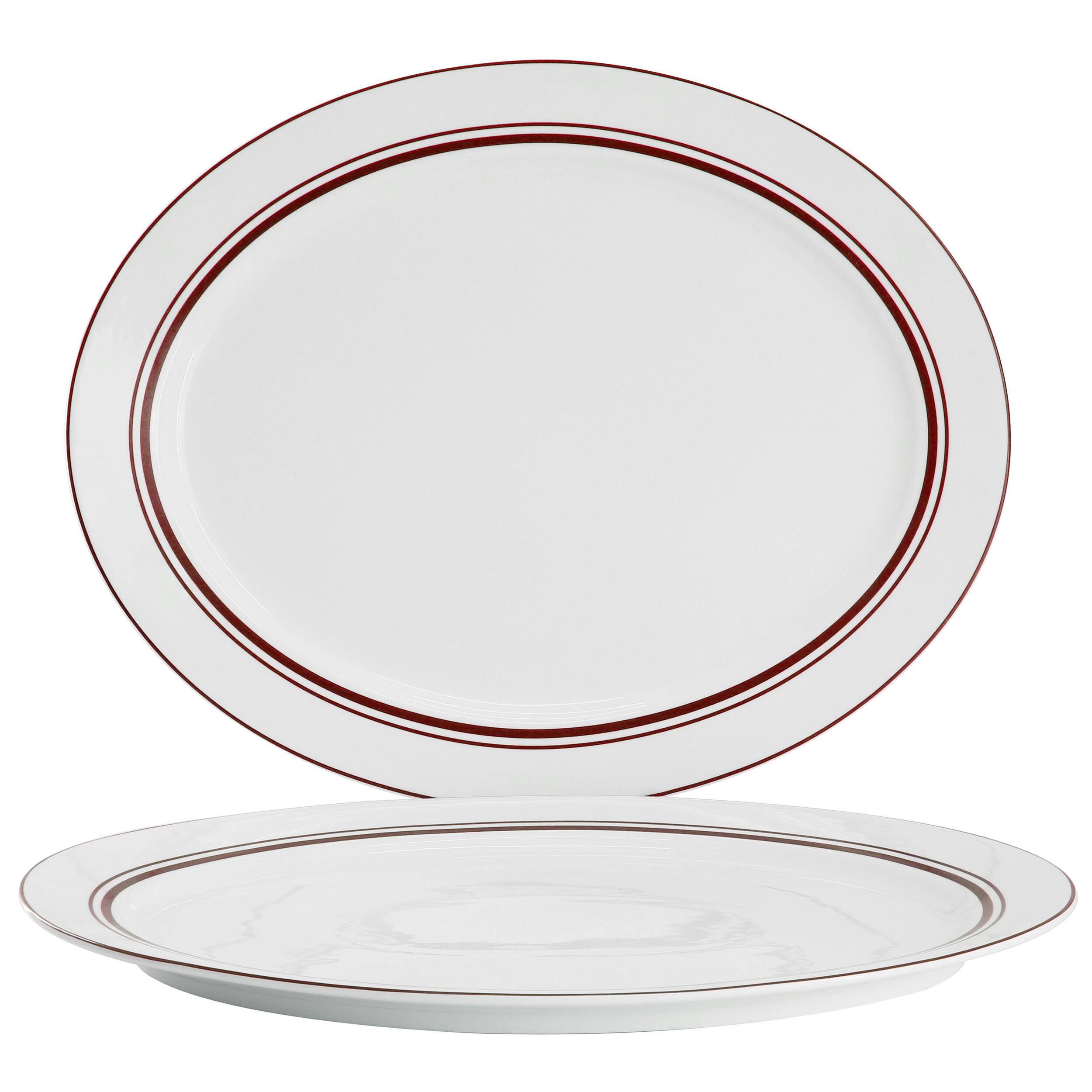 Front. Sur La Table - Sur La Table 2 Piece Le Marais New Bone 14 Inch Fine Ceramic Oval Platter Set in Brick - White.