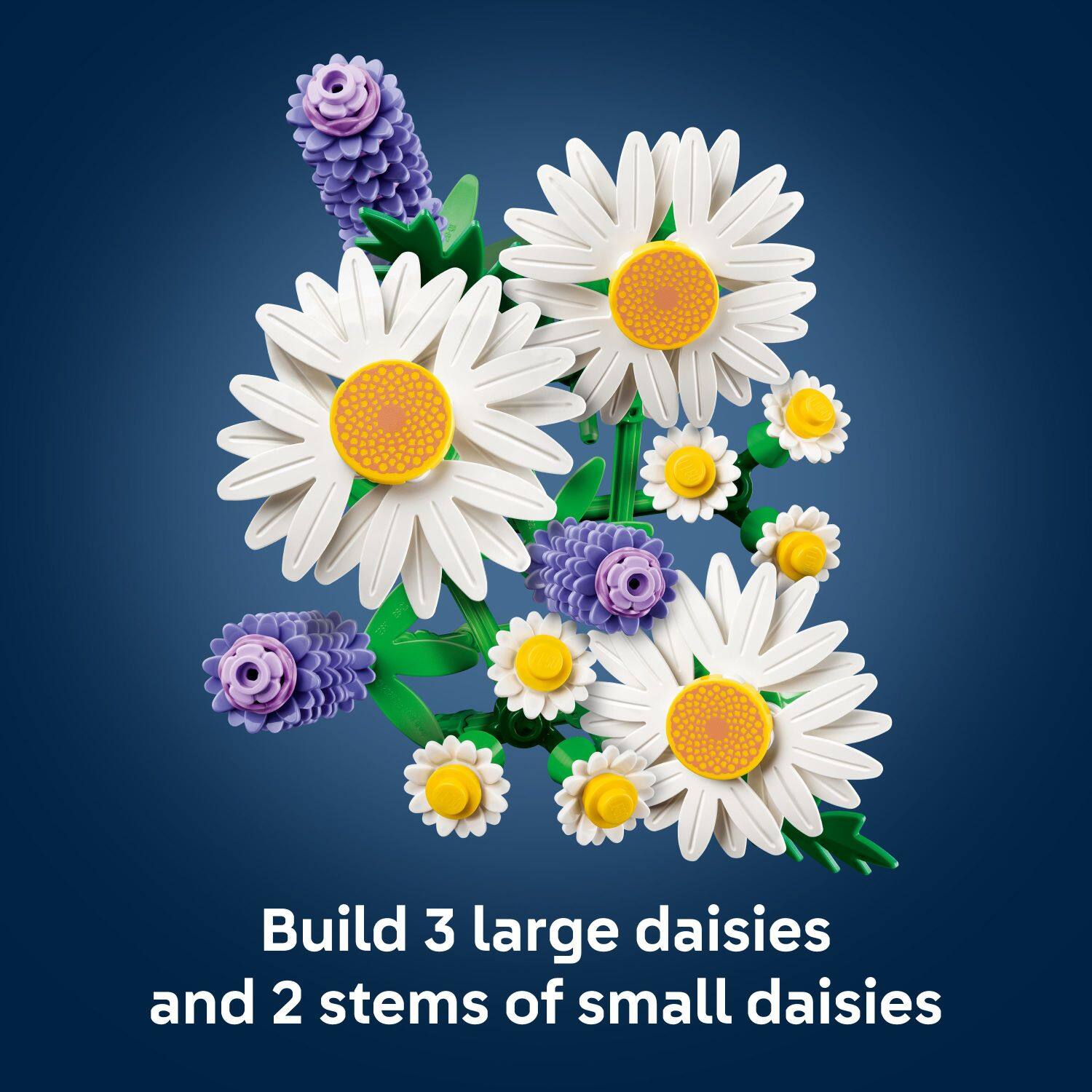 Build 3 large daisies and 2 stems of small daisies