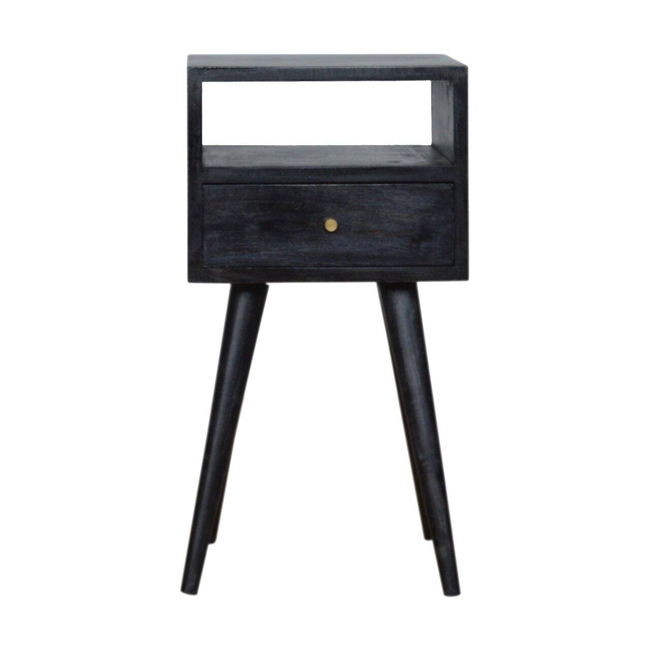 Front. Artisan Furniture - Artisan Furniture Solid Wood Mini Ash Black Nightstand, 1 Drawer, 1 Open Slot, Nordic Legs - Ash Black.
