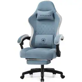 GTPlayer - Ergonomic Gaming Chair with Linkage Armrests Computer Office Chair High Back Task Chair with Footrest - Lightblue